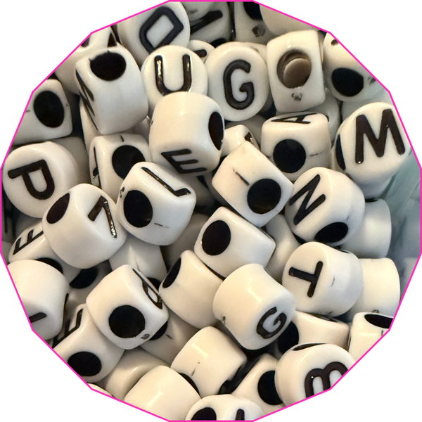 Black and white letter beads for spelling words and names